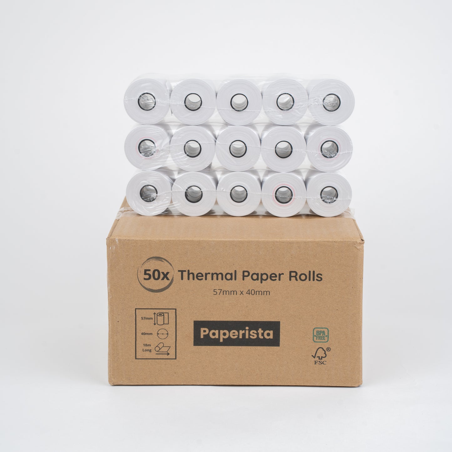 Boîte de 50 Rouleaux de Papier Thermique pour TPE 57x40 mm - 18m