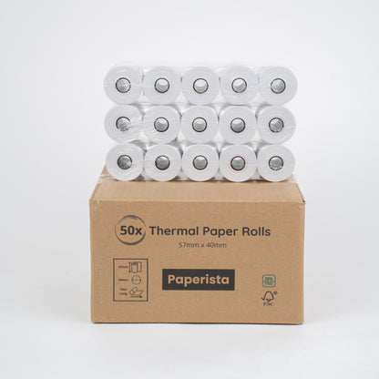 Boîte de 50 Rouleaux de Papier Thermique pour TPE 57x40 mm - 18m